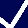 Logo: weißer Haken mit blauem Hintergrund